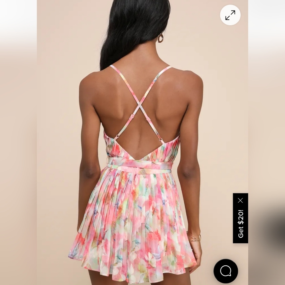 Lulu's Pink Multicolor Floral Pleated Backless Romper - Picture 2 of 7